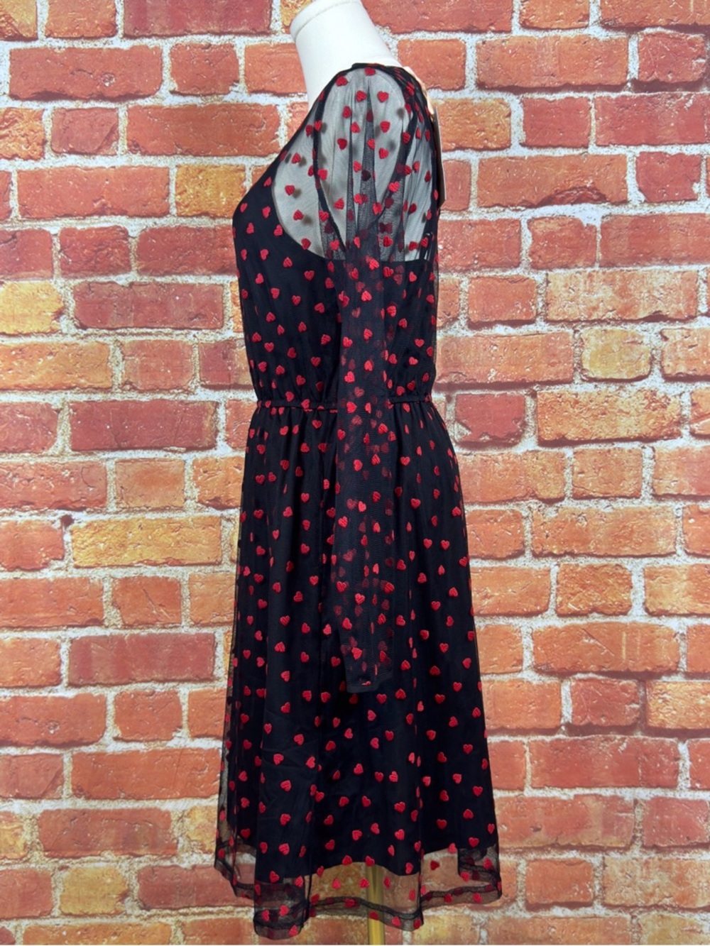 Modcloth Black Dress with Red Heart Pattern Size Small - Picture 3 of 15